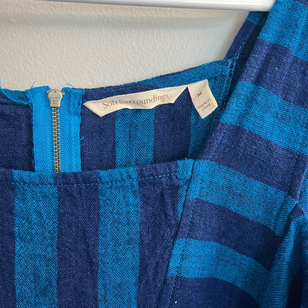 Soft Surroundings Linen Blend Blue Stripe Tunic Top Cold Shoulder Sz M Boho Chic - Picture 5 of 12